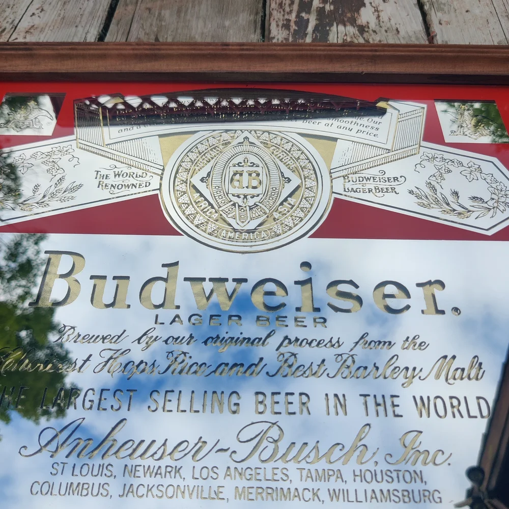 Vintage Budweiser Mirrored Beer Sign 20 1/2
